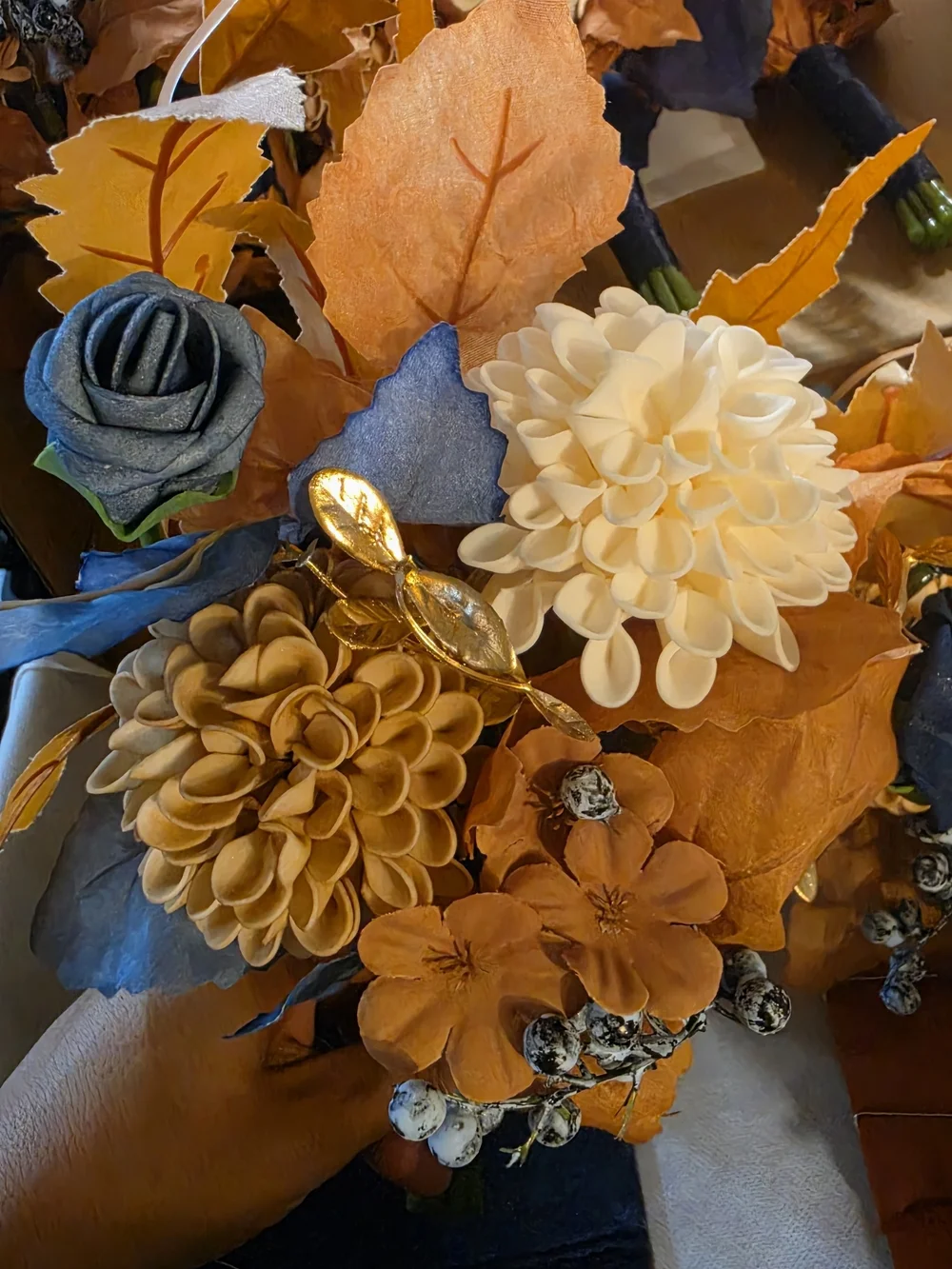 Bridesmaid Bouquet(6pc) And Boutoniere (6pc) Navy, Rust & Cream
